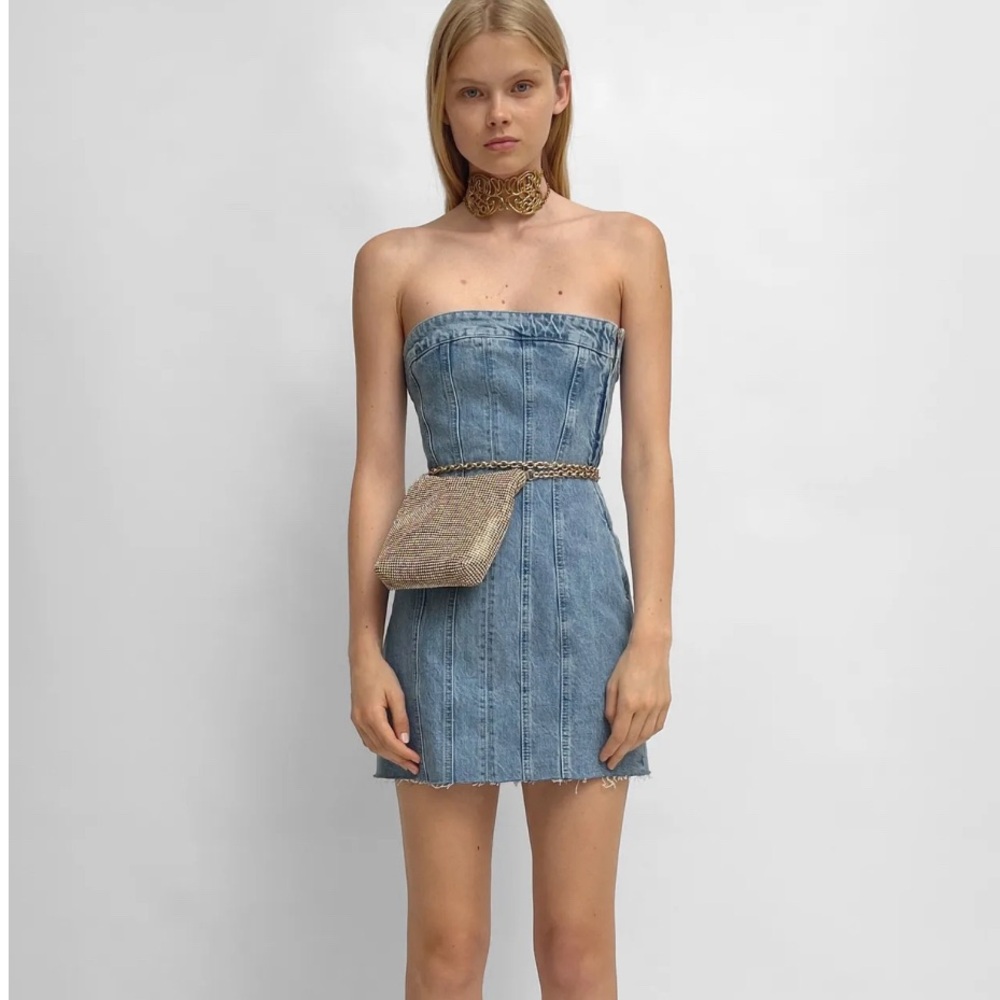 Viral Zara Denim Strapless Mini Dress